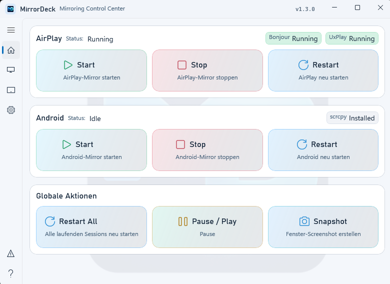 MirrorDeck Light Dashboard